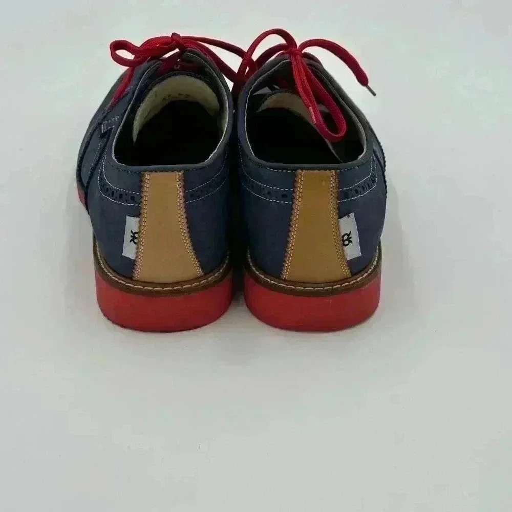 Custom Made Blue Suede Wingtip Men’s Shoes with Red Soles & Laces | Size 9 - Picture 4 of 10